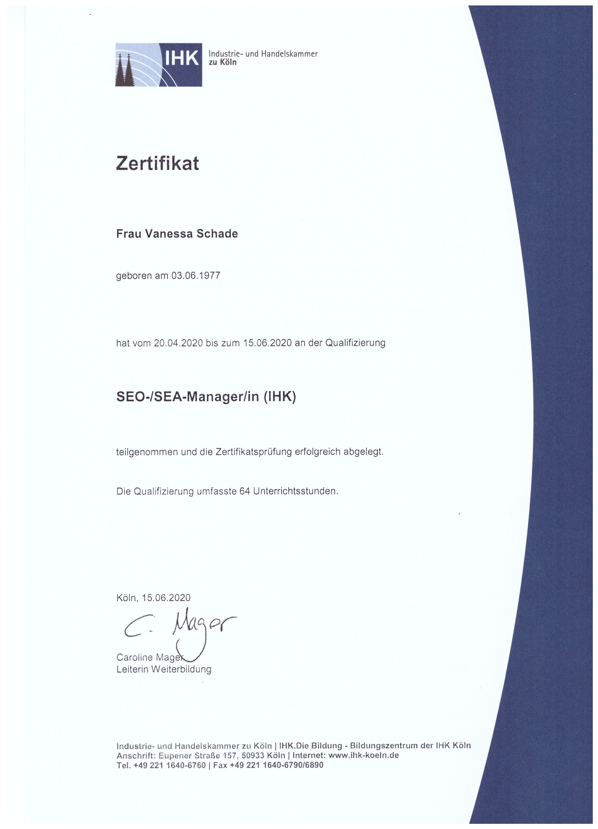 IHK Cologne SEO-SEA-Manager certificate